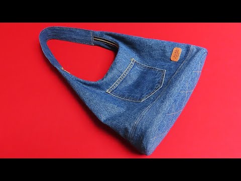 DIY안입는 청바지로 "곡선 지퍼" 호보백 만드는 방법!/"curved zipper " hobo bag/made of old jeans