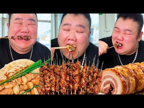 【大胃王挑戰】挑戰吃齊齊哈爾烤串！ 20串大肉串烤得滋滋冒油，大口擼著吃超滿足｜Food Challenge【櫻木花胖】