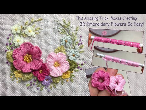 This Amazing Trick Makes Creating 3D Embroidery Flowers So Easy! 3D Flower Wreath Design!