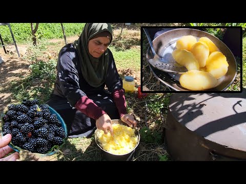 أسرع وأرووع أكلة بطاطا تراثية للفطور🔥🔥وأطيب حلو بارد بالتوت الطازج!!😍