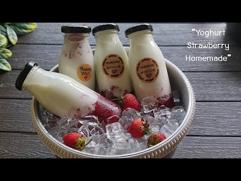 วัตถุดิบ5อย่าง ทำ"โยเกิร์ตสตรอเบอรี่โฮมเมด"กินเองแบบง่ายๆ lแม่มิ้วl Yoghurt strawberry homemade