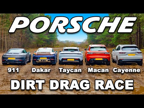 Porsche 911 Dakar v Taycan v 911 GTS v Macan v Cayenne: OFF-ROAD DRAG RACE