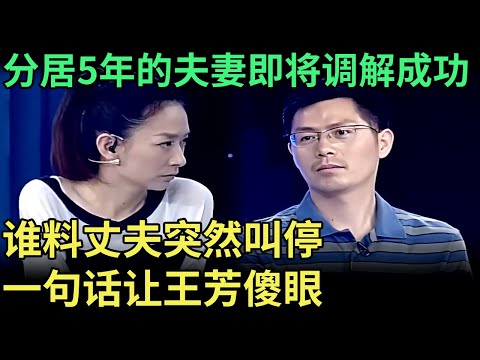 分居5年的夫妻即将调解成功，谁料丈夫突然叫停，一句话让王芳傻眼【王芳王为念调解】