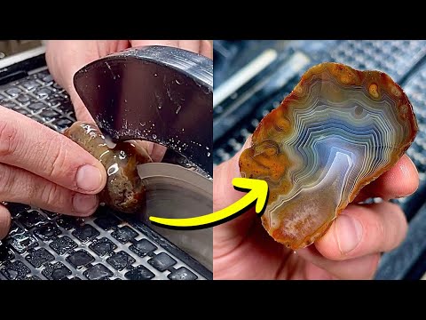 Cutting Lake Superior agates open on my lapidary saw!