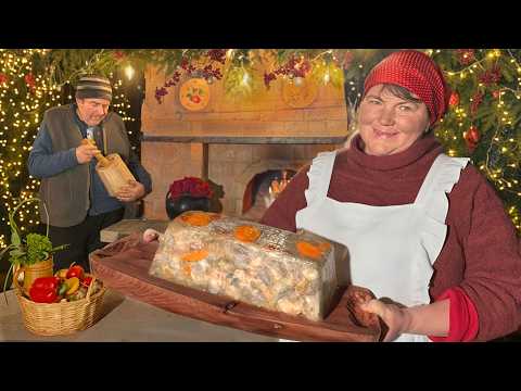 Traditional Homemade Head Cheese (Kholodets) Cooked in a Wood-Fired Oven | Mountain Life