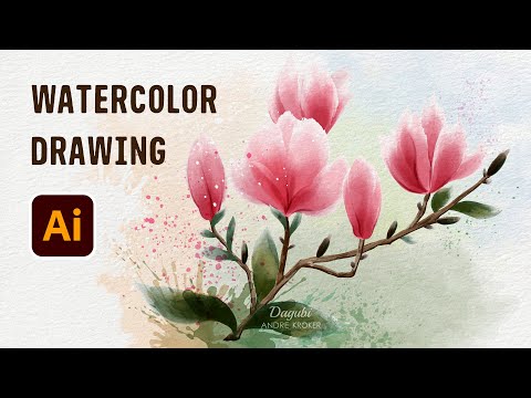 How I draw Watercolor Magnolia Flowers - Speed Art Drawing in Adobe Illustrator