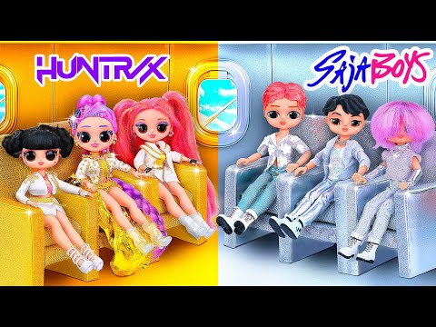 K-Pop Demon Hunters in Golden and Silver Airplane! 10 Crafts for L.O.L. Dolls