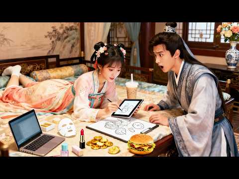 A girl time-travels with a tablet making her drawings real, helps prince become heir, falls in love.