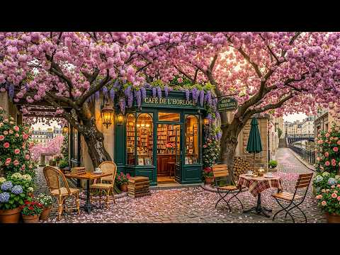 Calm April Spring Morning at Outdoor Coffee Shop Ambience 🌿 Warm Jazz Music for Boost Your Focus