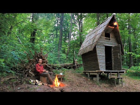 Building Bushcraft Cabin in the Woods from Start to Finish, Life Off Grid