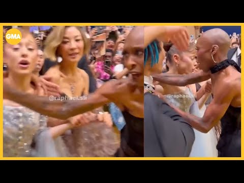 Ariana Grande rushed by man at premiere, Cynthia Erivo pries him away