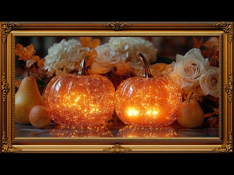 Golden Sparkling Pumpkins | 4K Frame TV Art | Glowing Fall Screensaver | Elegant Autumn Decor