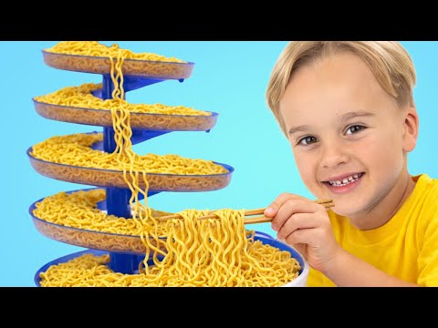 Kids make rainbow somen noodles for Uncle: Teamwork Adventures