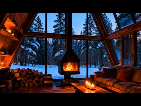 🔥Cozy Fireplace Crackling 24/7 | ❄️Snowy Cabin Views | Winter Ambience