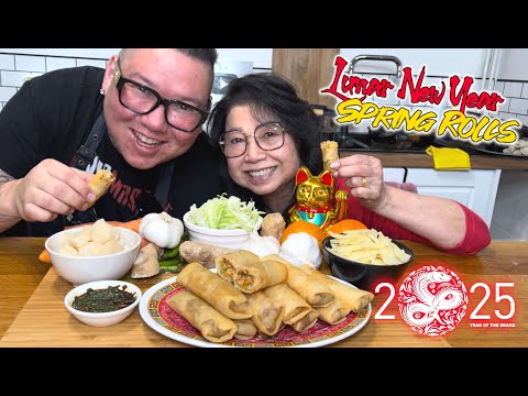 Chinese Chefs Cook Lunar New Year Spring Rolls [Chicken and Veg Egg Rolls] Mum & Son Cooks