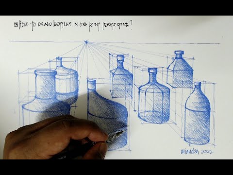 Perspective Drawing : How to draw bottles in one point perspective? #shorts