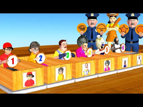 Squid Game vs Scary Teacher 3D Water Pool Trying Honeycomb Candy Shape Turn Challenge and numbers