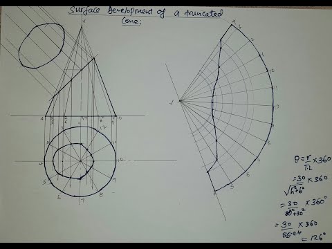 Development of a truncated cone Example 5|SURFACE DEVELOPMENT