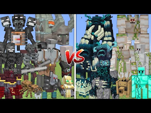 ALL WITHER SKELETONS & PILLAGERS VS ALL WARDENS & IRON GOLEMS MOBS BATTLE IN MINECRAFT