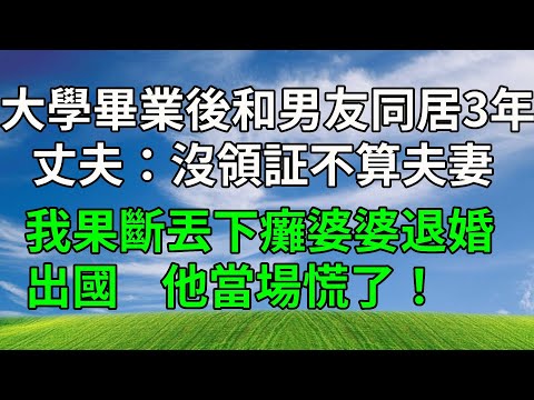 大學畢業後和男友同居3年，丈夫：沒領証不算夫妻，我果斷丟下癱婆婆退婚出國，他當場慌了！#生活經驗 #為人處世 #人生感悟 #故事分享 #打脸 #原创视频