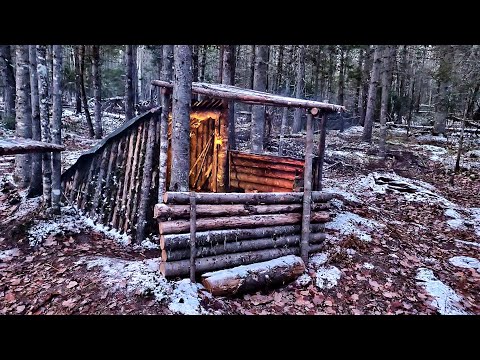 Bushcraft Camp, START to FINISH - Winter Survival Shelter Build