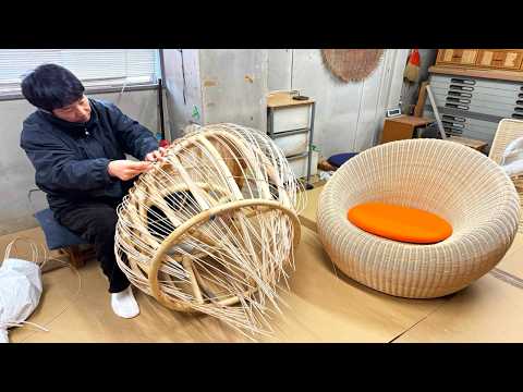 The process of making a rattan armchair by a Japanese craftsman. Great skill and experience.