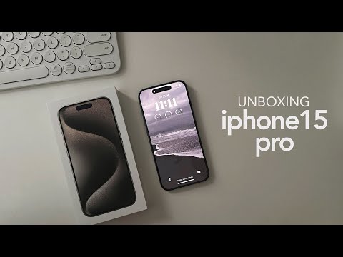 unbox with me: iphone 15 pro natural titanium ~ 🩶🌚 ASMR (camera test + new features)