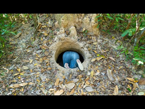 Girl Living Off Grid Build Secret Home Villa Underground by Hand alone in the Jungle