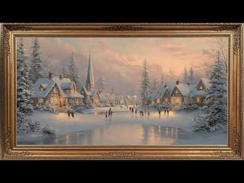 4K TV Art : Winter Sunrise Christmas Morning, Vintage Oil Painting | Framed TV Art Screensaver