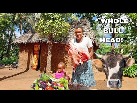 We Cooked a Whole BULL Head for the Village 😱🔥 Traditional African Feast with Ugali & Fresh Salad