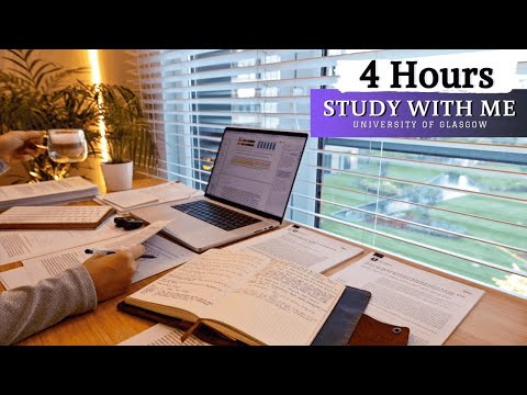 4 HOUR STUDY WITH ME | Background noise, 10 min Break, No music, Study with Merve