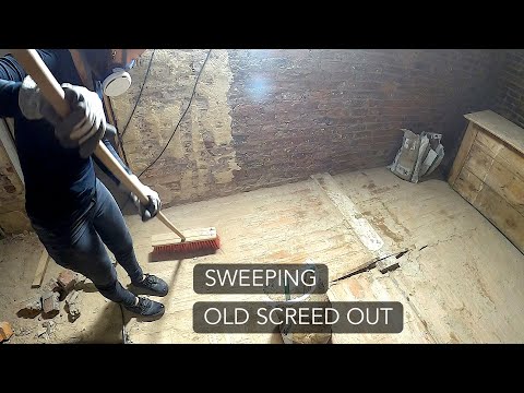 SPEED-UP SWEEPING: Removing the rests of the old crumbling screed [ Monotonous  work]