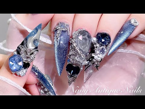 딥한 무드의 레이스 엔틱네일🦋✨/ 유리알 자석젤네일!💗/ 연장네일 / 네일아트 / 셀프네일 / 네일ASMR