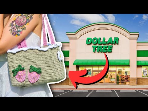 I crocheted a bag using only dollar store items