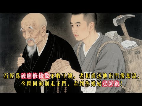 石匠為破廟修佛像不收工錢，老和尚送他出門后卻説：“回家千萬別走正面，看到你媳婦記得趕緊跑！” 民间故事、灵异、細思極恐、善有善报、因果報應#民間故事 #因果報應 #善有善报 #佛像修理 #好人有好报