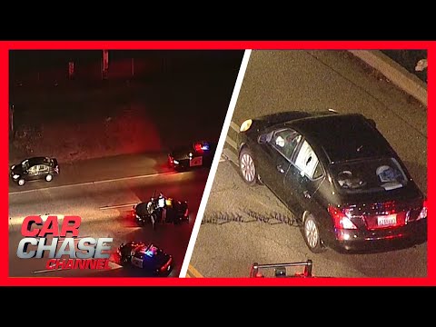 Full Police Chase: Erratic driver stopped after CHP deploy spike strip | Car Chase Channel