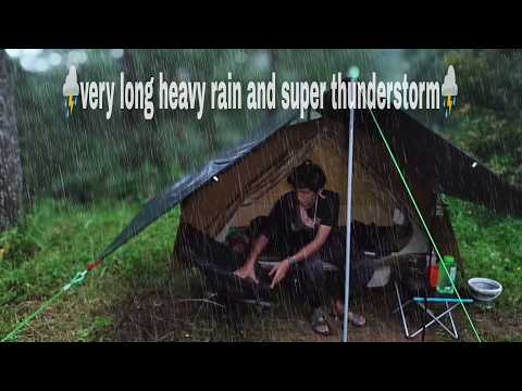 crazy thunderstorm and heavy rain in camping alone ⛈️ best relaxing camping video in heavy rain