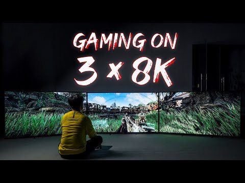 Gaming on 3x 8K TVs!