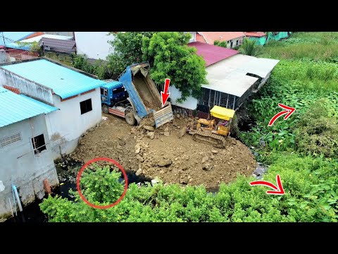 Ep6 Successful Finally Electricity Pillar work by Dozer Push Rock with Truck Pour Stone clear Grass