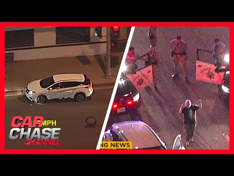 FULL CAR CHASE: Spike strip shreds suspect's tires, ends hour long chase | Car Chase Channel