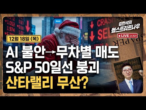[김현석의 월스트리트나우-12월18일] AI 불안→무차별 매도..S&P 50일선 붕괴, 산타랠리 무산?