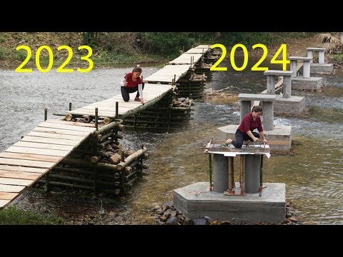 TIMELAPSE: Two Year Building Bamboo bridge and iron bridge to the island off grid - Start to Finish