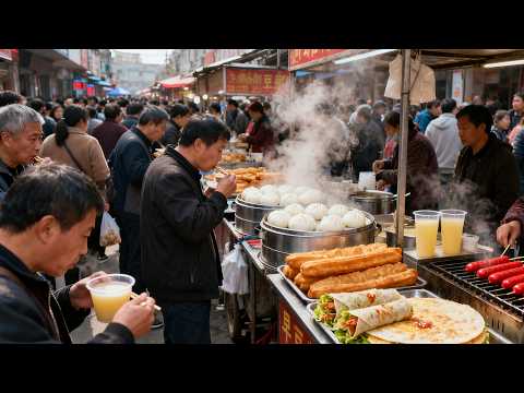 中國西安熱鬧早市，碳水美食热量爆炸，超便宜的物價令人震驚！街頭美食擺滿地，新鮮蔬果市民搶購，必嘗關中小點心豆皮泡饅，千年古都的人間煙火，人山人海熱鬧無比！