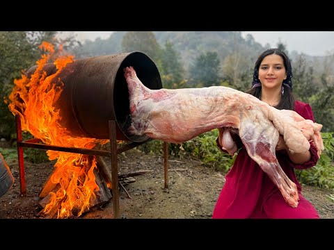 Delicious Pilaf in lamb cooked in a barrel