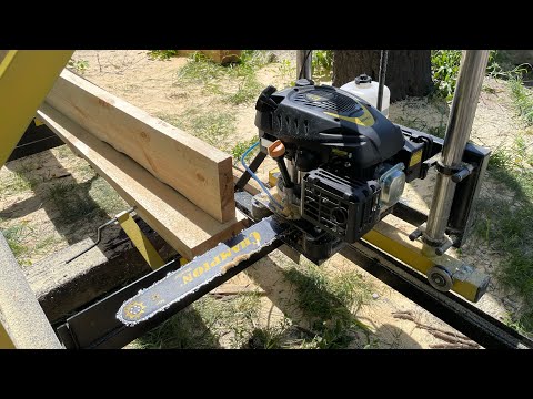 Шинная бензиновая пилорама PilaTex 7л.с. Испытание на сосне диаметром 27см.