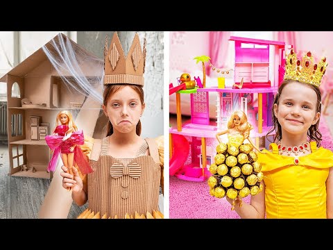 Reiche Prinzessin gegen arme Prinzessin & Barbie: Reich gegen arm – Pappauf-Makeover 🧐
