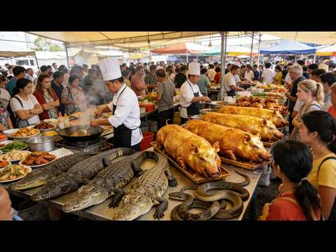 The Most EXTREME Market in China! 🇨🇳 Eating Crocodile, Scorpions & Crispy Pork!