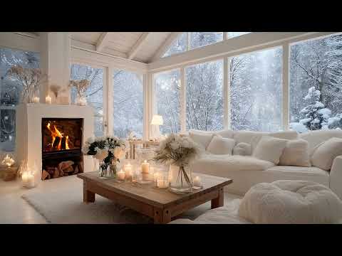 🎹❄️Calm Winter Cabin Piano Lounge | Snow Drifting Outside, Fireplace Glow Inside | Sleep Relax Focus