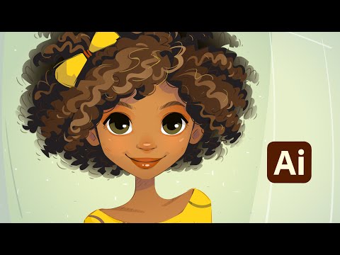 Cartoon Face & Curly Hair Illustration in Adobe Illustrator