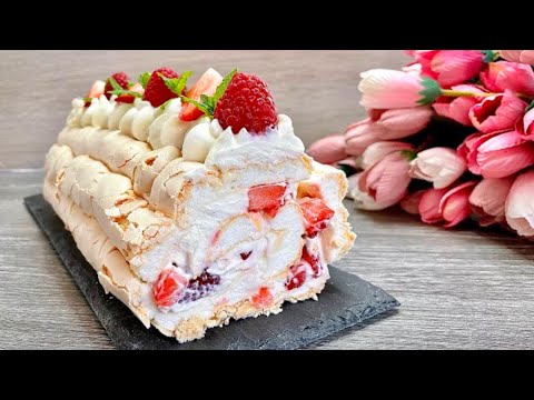 Super delicious and easy meringue roulade dessert! Everyone will be amazed!